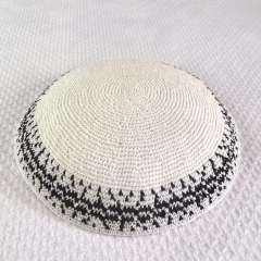 Handmade Knitted Kippah with Star of David Embroidery